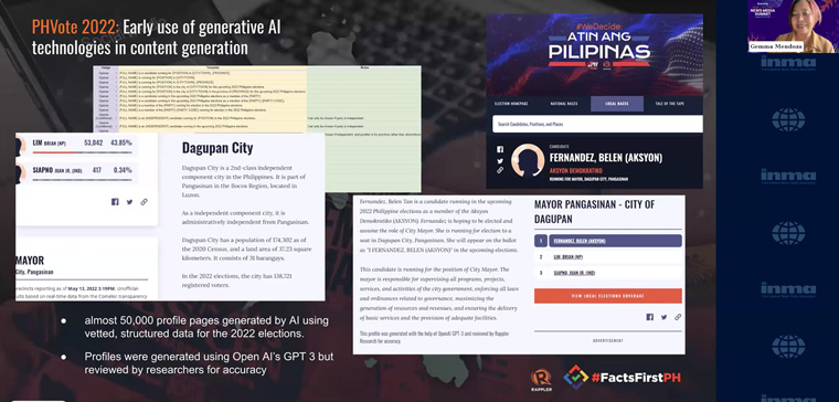 Gemma Mendoza, head of digital services and lead researcher for disinformation and platforms at Rappler, explains the company's early use of AI.