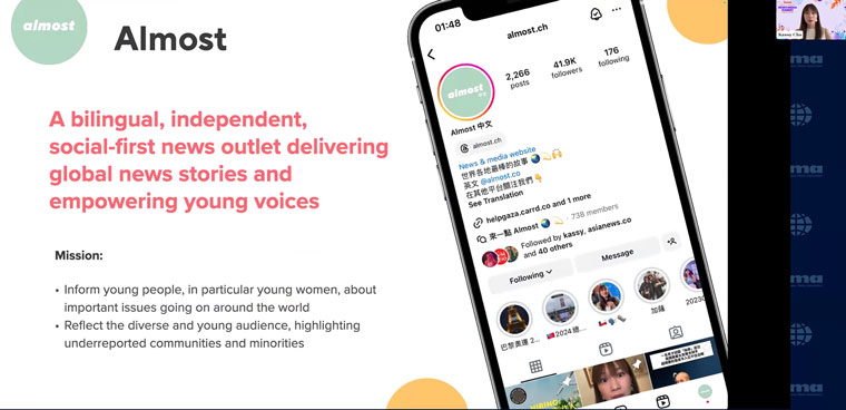 Kassy Cho explains details of the social-first news platform she founded, Almost.