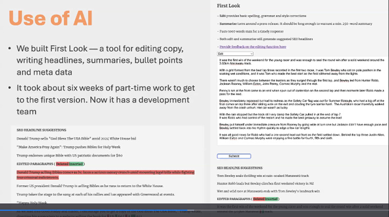 NZME created First Look, an AI tool that helps with headlines and other editorial tasks.