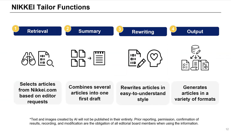 Seiya Shinhashi, product manager at Nikkei Japan, explained how the GenAI tool functions.