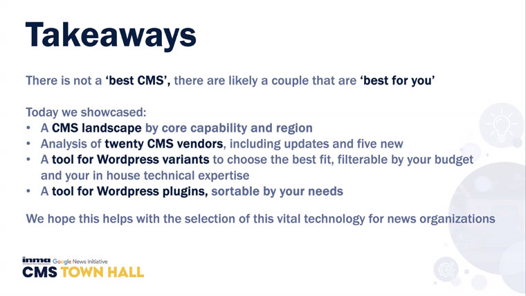 The CMS Vendor Selection Tool is designed to help news media organisations navigate the complex CMS landscape and choose the solution that is best for their needs.