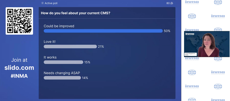 Town Hall attendees respond to a poll about how they view their current CMS.