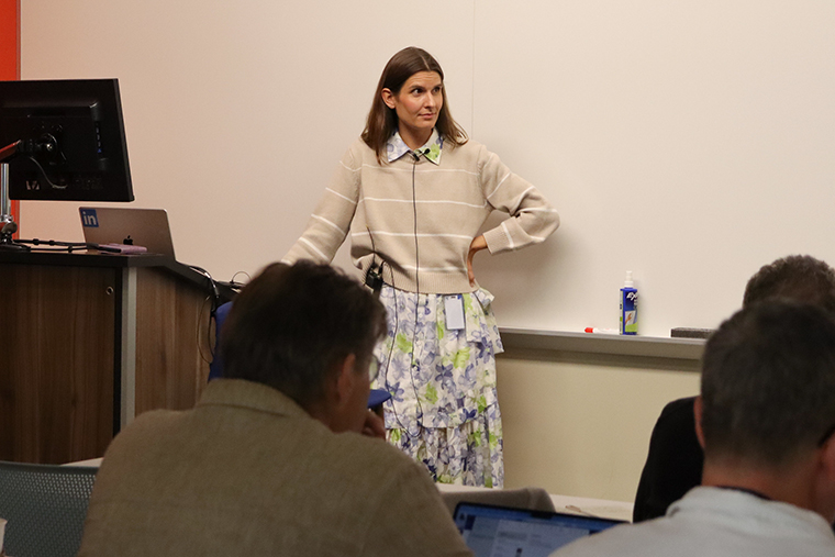Catherine Taibi, director of business development at LinkedIn, speaks to attendees on day two of the Media Tech & AI Week study tour in San Francisco.