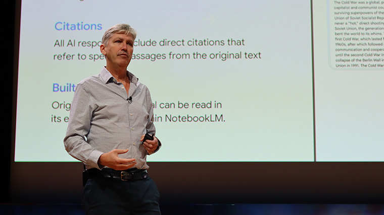 Gemini Notebook Co-founder Steven Johnson speaks to the INMA audience in San Francisco.