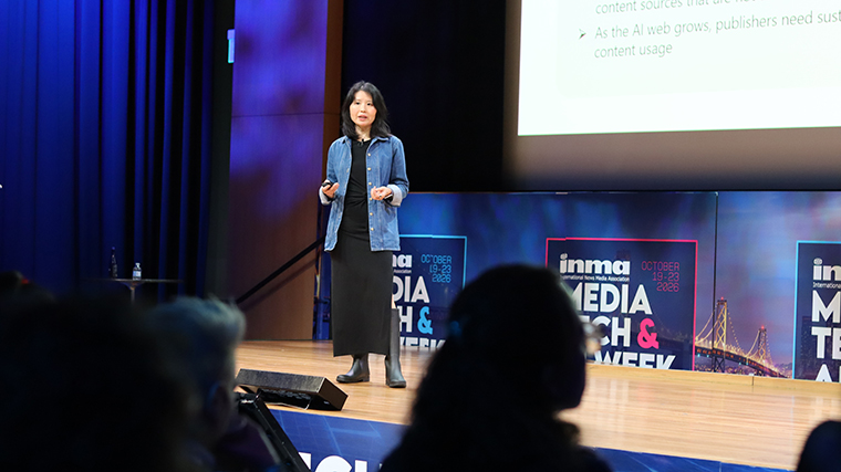 Jocelyn Lee, director/publisher partnerships at Microsoft, speaks to conference attendees.