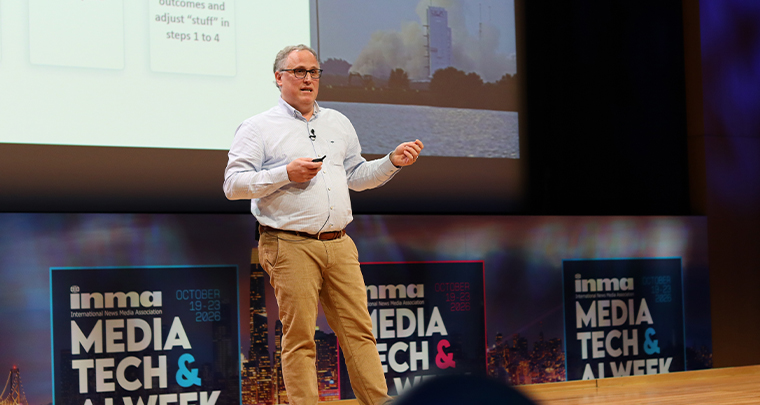 Eyal Knoll Wel Roth, monetisation in media EMEA industry specialist at AWS, speaks on stage in San Francisco.