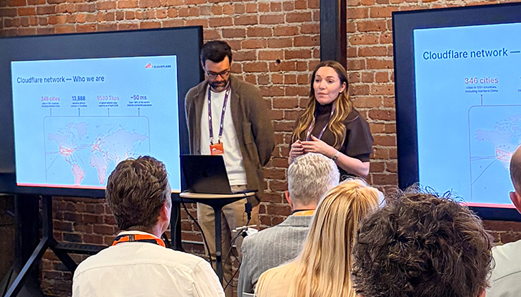 The team at Cloudflare presents to the INMA study tour group last week.