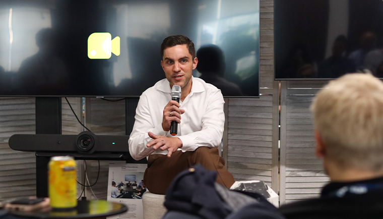 Griffin Gaffney, CEO and co-founder of The San Francisco Standard, speaks to study tour participants.