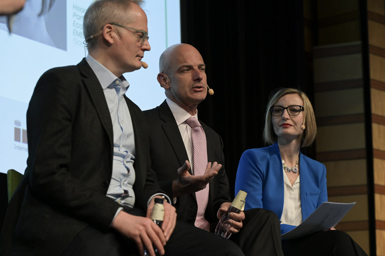 Left to right: Will Page, former chief economist of Spotify in the UK and author of Tarzan Economics; Robert Skrob, author of Retention Point; and Angelica Velati, head of news, partnerships, and ecosystem strategy EMEA at Google.
