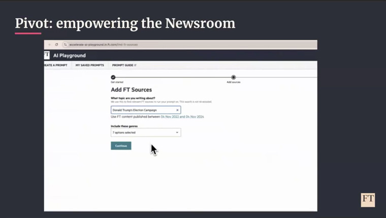 The AI Playground allows journalists to engage and experiment with AI content possibilities.