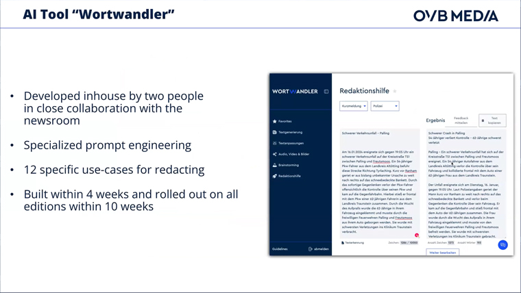 Using AI to streamline editorial processes has saved OVB Media's staff time and changed the way they produce pages, Florian Schiller, managing director, said.