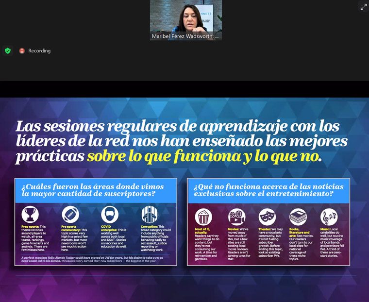 Maribel Perez Wadsworth, president of Gannett Media, explained that regular learning sessions taught team members best practices on what and what doesn't work to increase subscriptions.
