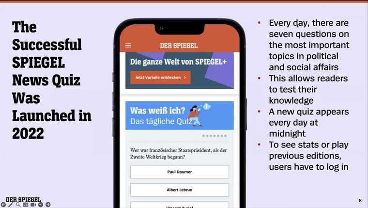Der Spiegel's News Quiz engages audiences beyond its high-quality content offering, Christoph Zimmer, senior vice president and chief product officer, said.