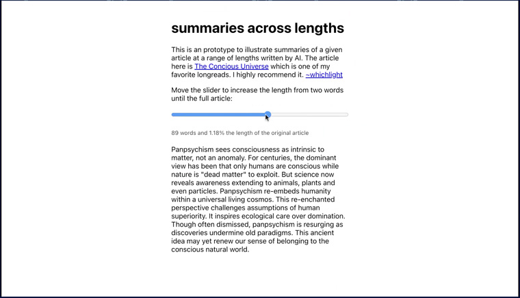 A prototype demonstrates an AI-generated content summary that can be tailored to any desired length.
