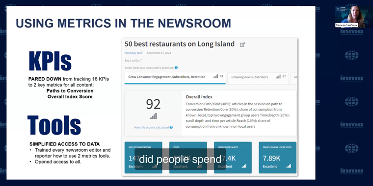 Newsday went from 16 KPIs to just two during a metrics reboot, Shawna VanNess, associate managing editor, said.