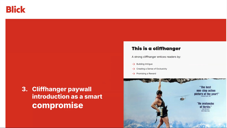 Blick's cliffhanger paywall entices readers and creates a sense of exclusivity.