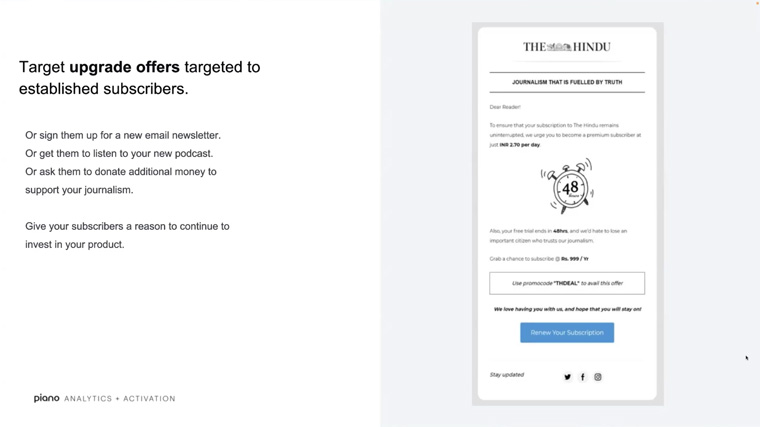 It's critical to give subscribers a reason to engage with and continue to invest in a product from the beginning of the relationship, Katelyn Belyus, vice president of strategy and analytics at Piano, said.