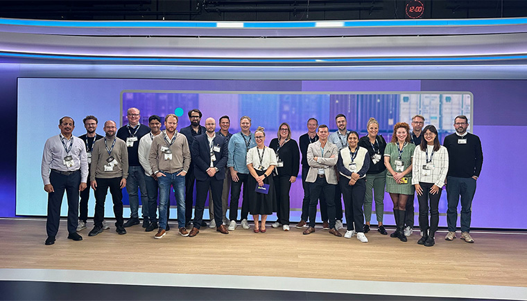 Study tour attendees touring Yle's studio.