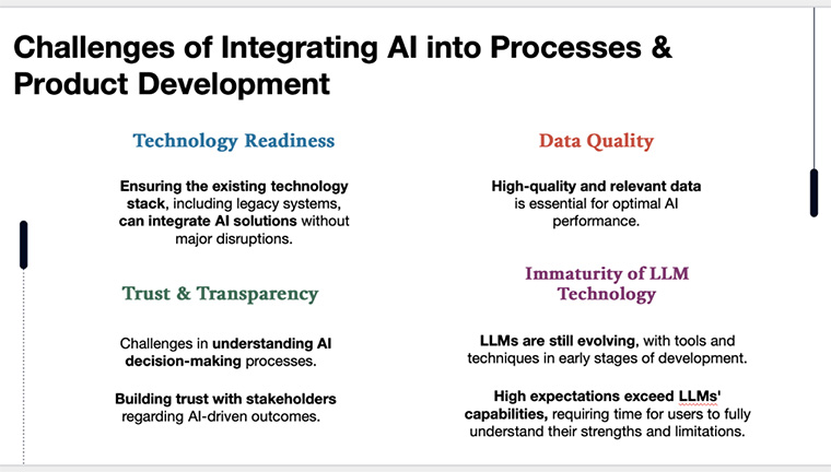 Integrating AI into processes and product development is promising but has challenges.