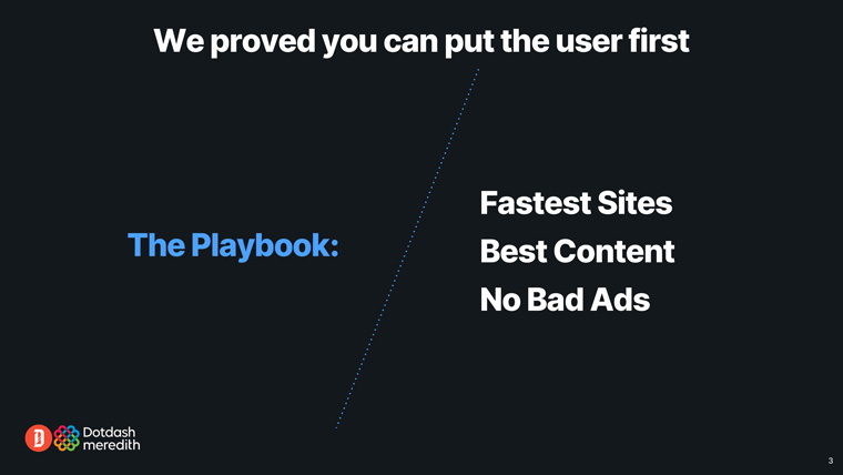 Dotdash Meredith focuses on three key goals: the fastest Web site, the best content, and no bad ads.