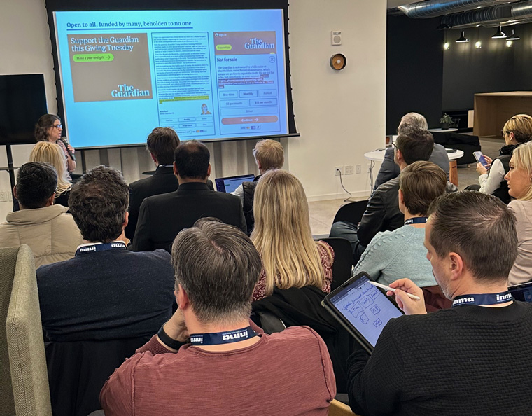Emilie Harkin, senior vice president/growth at The Guardian, explained the media company's donation business model.