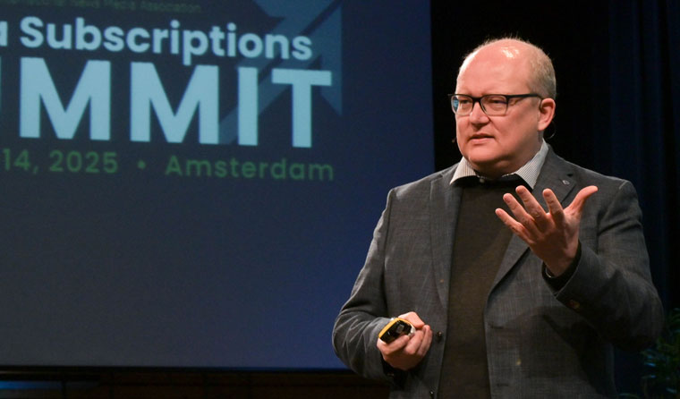 INMA Readers First Initiative Lead Greg Piechota speaking at last year's INMA Subscriptions Summit in Amsterdam.