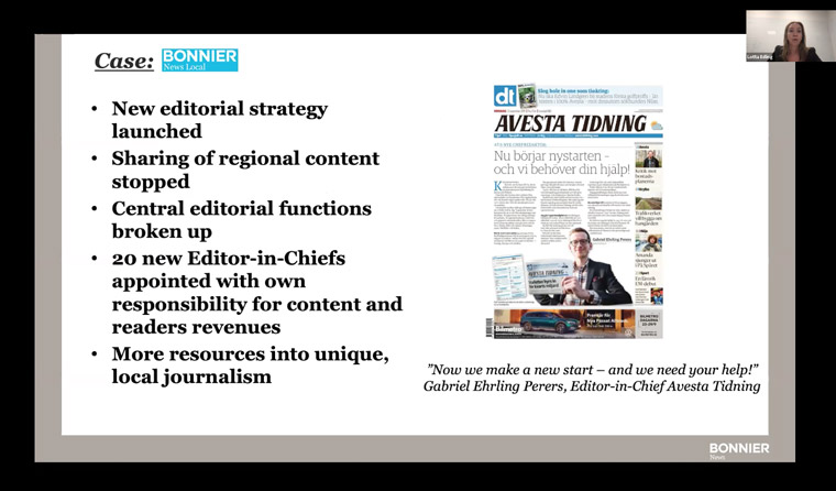 Lotta Edling, editorial director at Bonnier News, said newsroom strategies should maximise on what makes them unique.