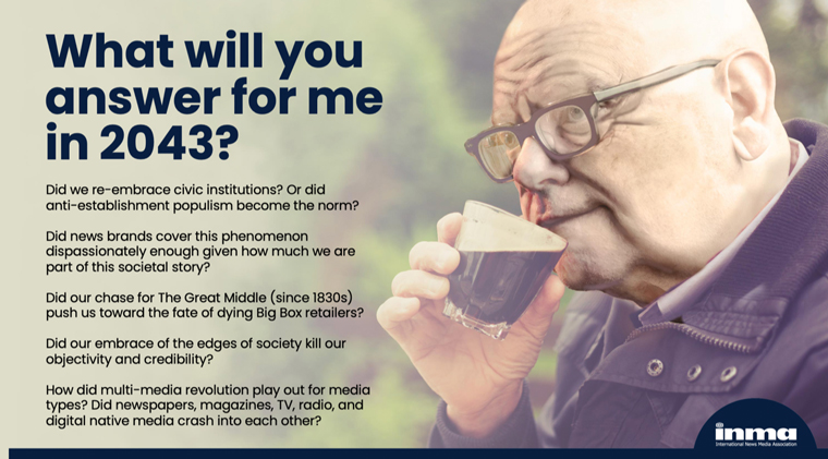 What questions will a retired Earl J. Wilkinson ask about media leaders two decades from now?