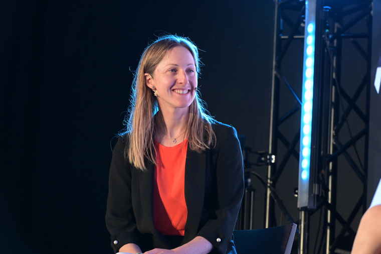 Laura Greenhalgh (left), managing editor at Politico, talks about connecting with Gen Z readers with Katharina Neubert, senior vice president of Global Generative AI at Axel Springer (right).
