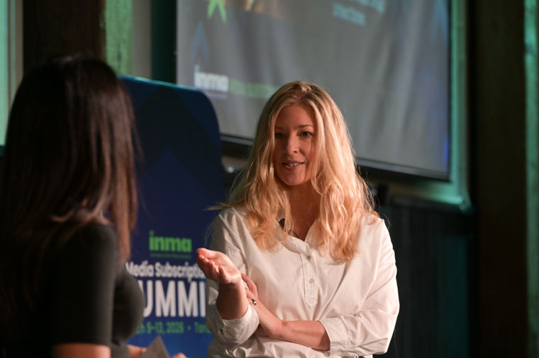 Hannah Poferl, chief data officer at Universal Music Group and former chief data officer and head of audience at The New York Times, presenting in Toronto on Wednesday during the INMA Media Subscriptions Summit.