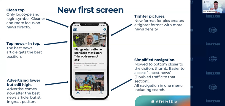 Reinventing the front page simplified navigation and put focus on the news itself, Jens Pettersson, head of editorial development at NTM, said.