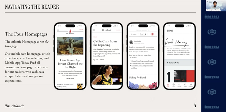 Multiple homepages means The Atlantic can better meet readers' needs and expectations, Christopher Chester, senior product designer, said.