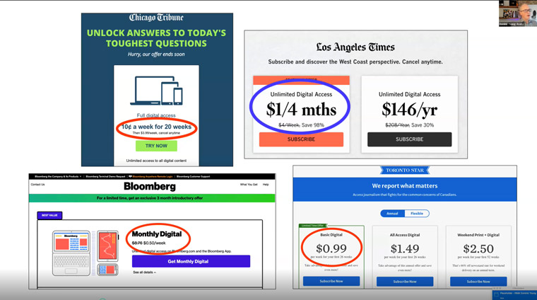 The subscription model, which sometimes relies on deep discounts that will typically result in churn as soon as the discount offer expires, are only one of many possible strategies for publishers, Dominic Young, founder of Axate, said. The subscription model, which sometimes relies on deep discounts that will typically result in churn as soon as the discount offer expires, are only one of many possible strategies for publishers, Dominic Young, founder of Axate, said.