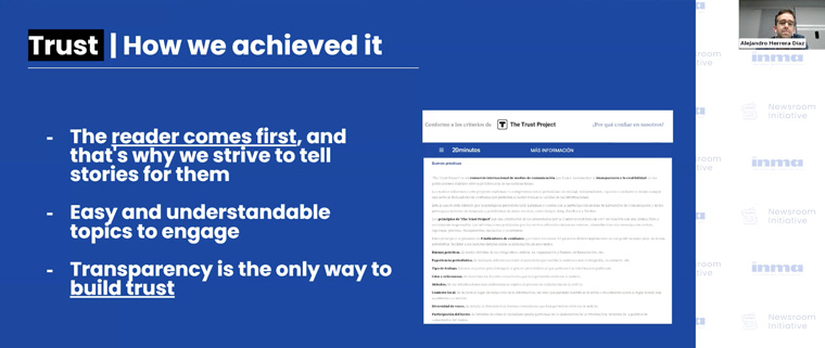 Henneo title 20Minutos saw positive results after adopting The Trust Project's standards, Álex Herrera Díaz, subdirector of 20Minutos, said.