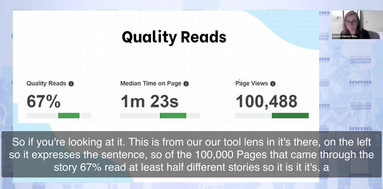 As a metric, Quality Reads gives the team at Financial Times a sense of how engaged a reader is with an article, Hannah Sarney, head of audience engagement and executive editor, said.