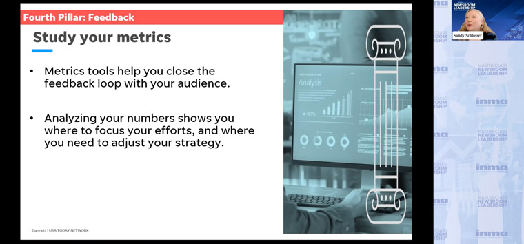 One pillar of USA Today's search strategy focuses on feedback and studying metrics, Sandy Schlosser, search strategist at the company, said.