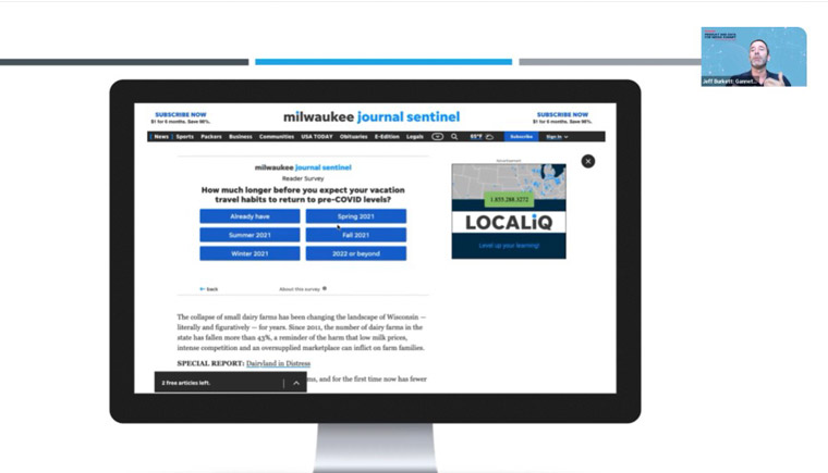 Jeff Burkett, Gannett’s vice president of product/display media, shared a micro-survey placed in the Milwaukee Journal Sentinel.