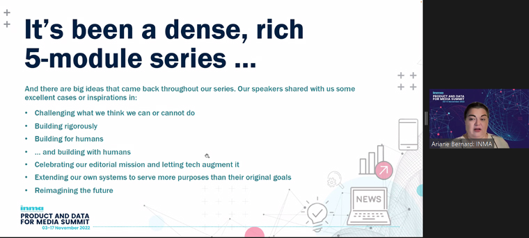 INMA Smart Data Initiative Lead Ariane Bernard concludes this year's Product and Data for Media Summit.