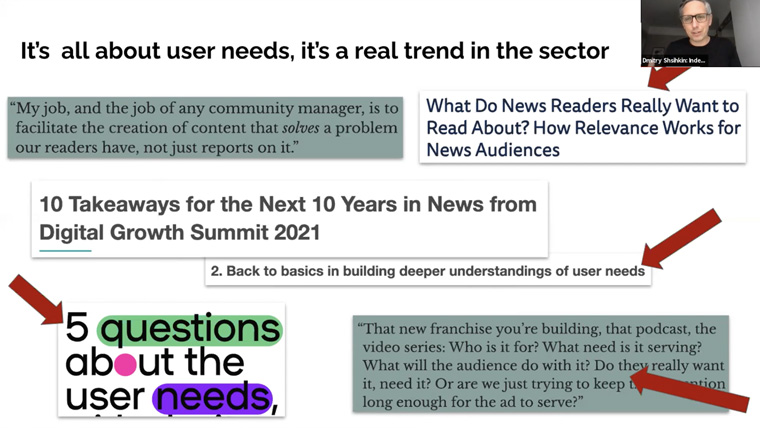 Dmitry Shishkin recommends audience-centric approach to doing news based on user needs.