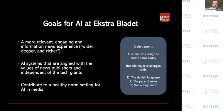 Ekstra Bladet uses its recommender system to connect readers to news, Kasper Lindskow, head of research and innovation, said.