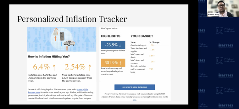 The Personalised Inflation Tracker was inspired by an article that broke down how different goods, products, and services were being impacted by inflation, Robin Kwong, new formats editor at The Wall Street Journal, said.