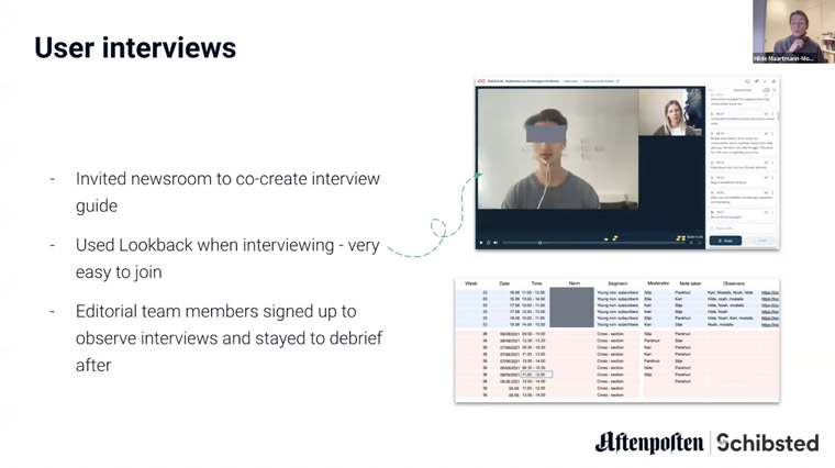 Allowing journalists to conduct user interviews was eye-opening for the team, Hilde Maartmann-Moe Sommerstad, senior product manager at Schibsted, said.