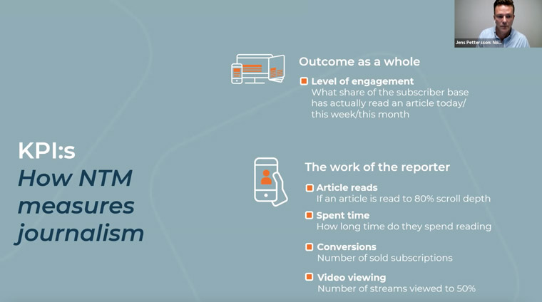 NTM relies on several KPIs to measure the performance of its journalism, chief digital reader revenue officer Jens Pettersson said.