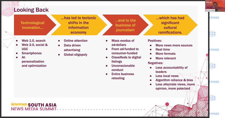 Damian Eales, past president and board member of INMA, looked back at the cultural ramifications of technology.