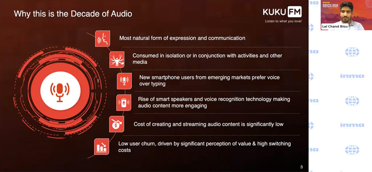 Lal Chand Bisu, co-founder and CEO of the audio platform Kuku FM, shares with INMA members how the company reaches an aspirational audience with its audio strategy.