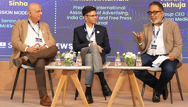 From left to right: Vikram Sakhuja, group CEO at Madison Media; Abhishek Karnani, president of the International Association of Advertising/India Chapter; and Partha Sinha, senior advisor at McKinsey & Co.