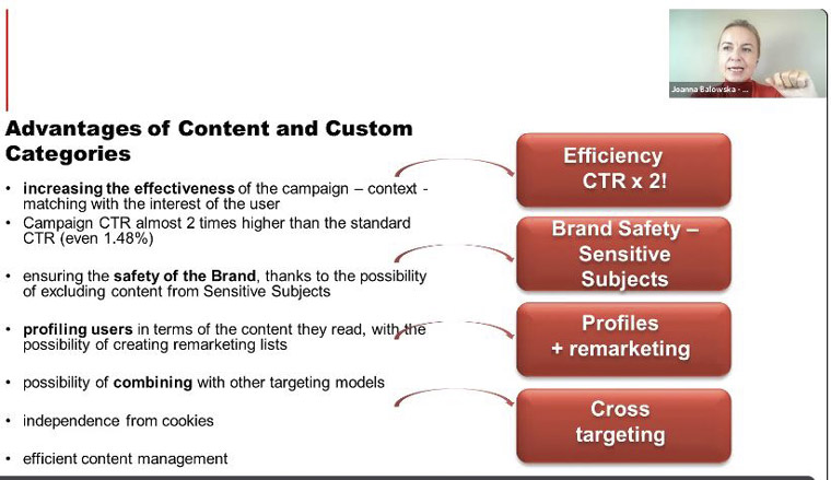 Custom categories give Agora's ad clients the same opportunities offered by Google, Joanna Balowska, the company's director of sales and ad products development, said.