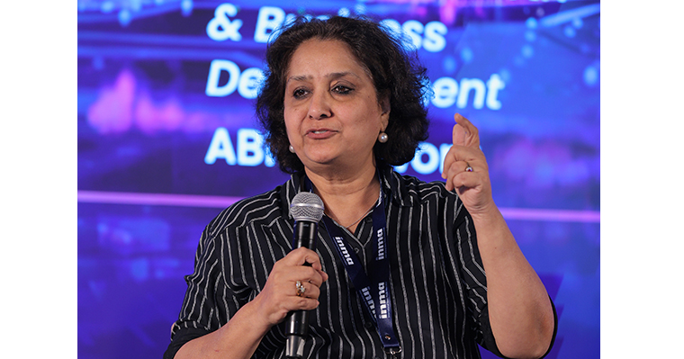Mona Jain, president of revenue growth and business development at ABP Network, speaks to festival attendees..