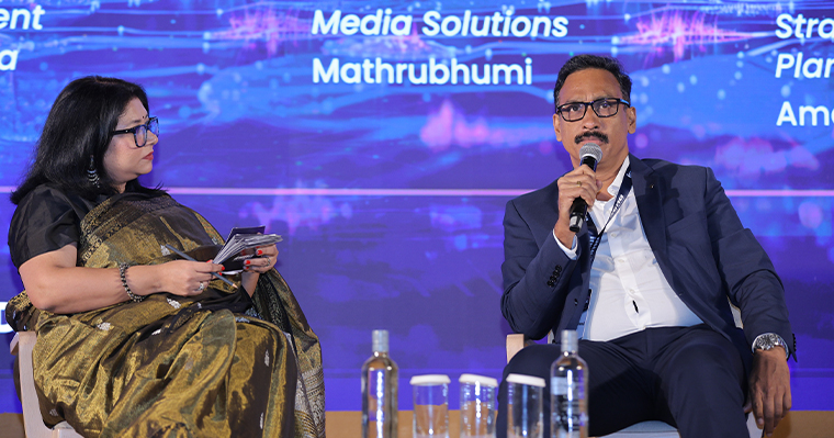 Sudeep Kumar, vice president for media solutions at Mathrubhumi, speaks to conference delegates.