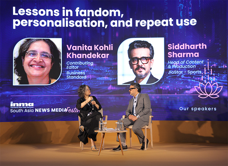 INMA South Asia Media Festival moderator Vanita Kohli Khandekar interviews Siddharth Sharma, head of content and production at JioStar.